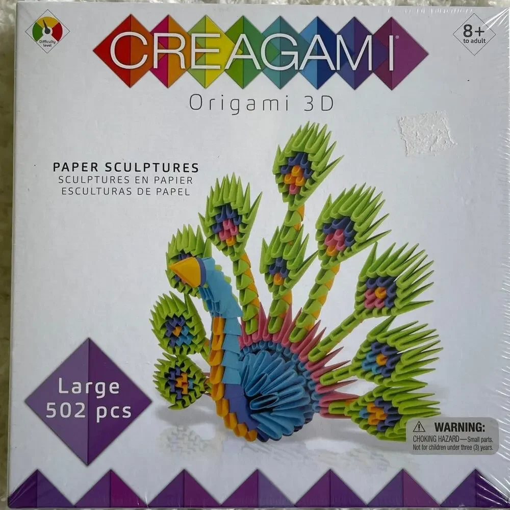 Creagami Origami 3D Paper Sculpture Kit Large Peacock 502 Pieces NEW Arts Crafts